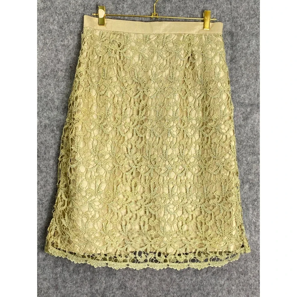 GMI‎ Gold Lace Overlay Skirt Women's Size 12 Pencil Lined Career